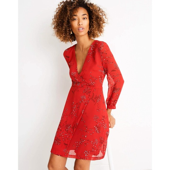 Madewell Women's Hazelwood Faux Wrap Front Mini Dress Windswept Floral Red - Picture 1 of 11